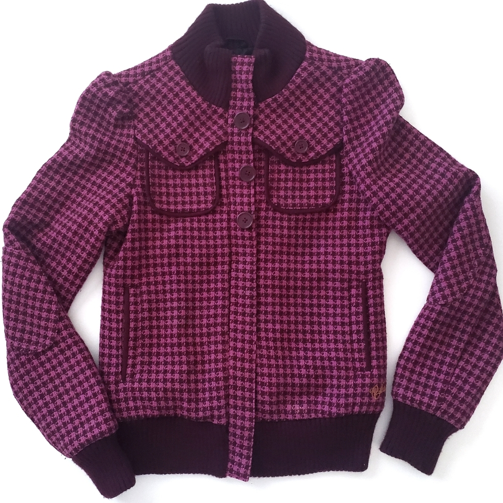Billabong Lumber Jane Bomber Jacket Pink And Purple Houndstooth Size Small